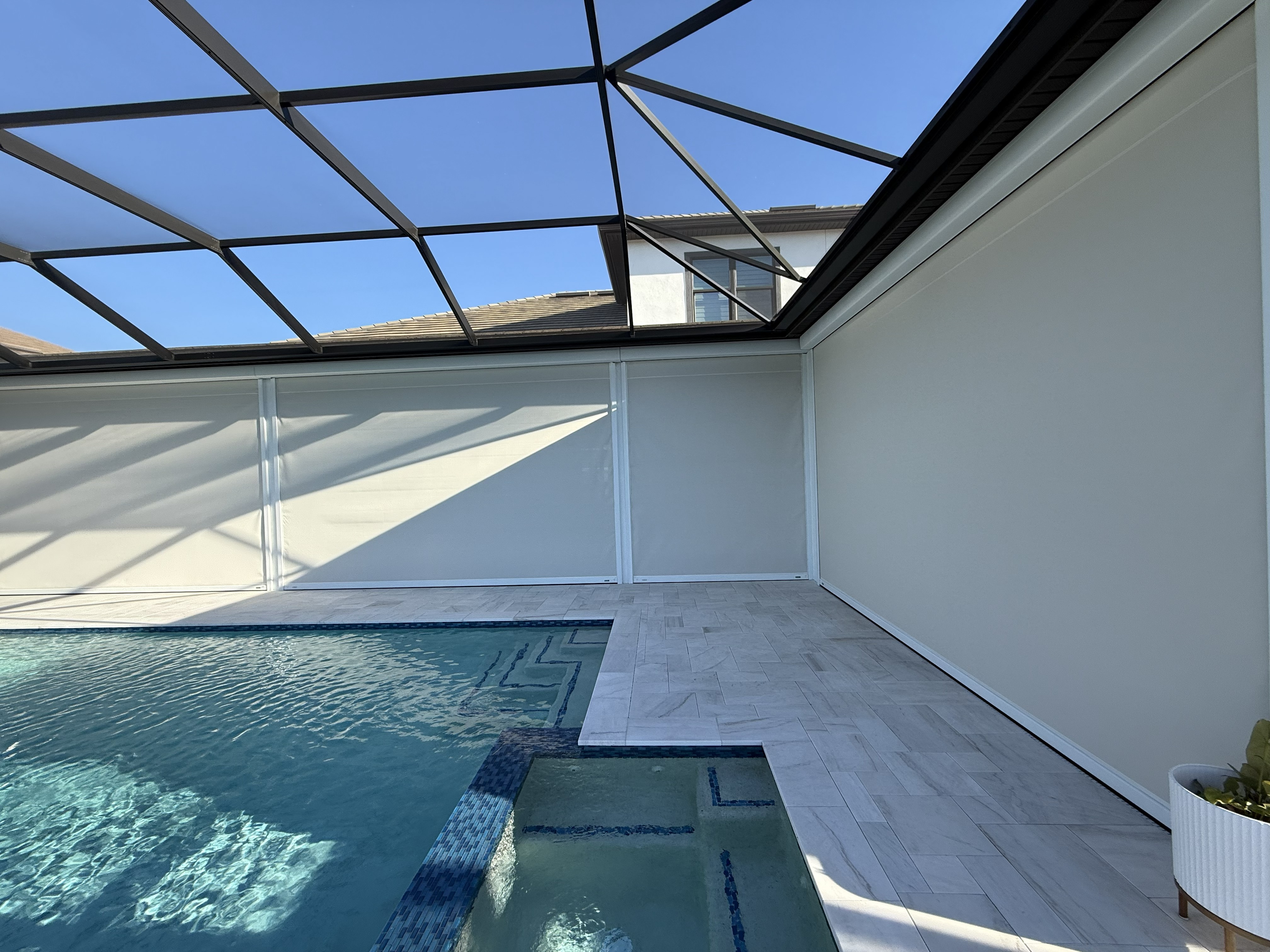 Pool Lanai — White Motorized Screens